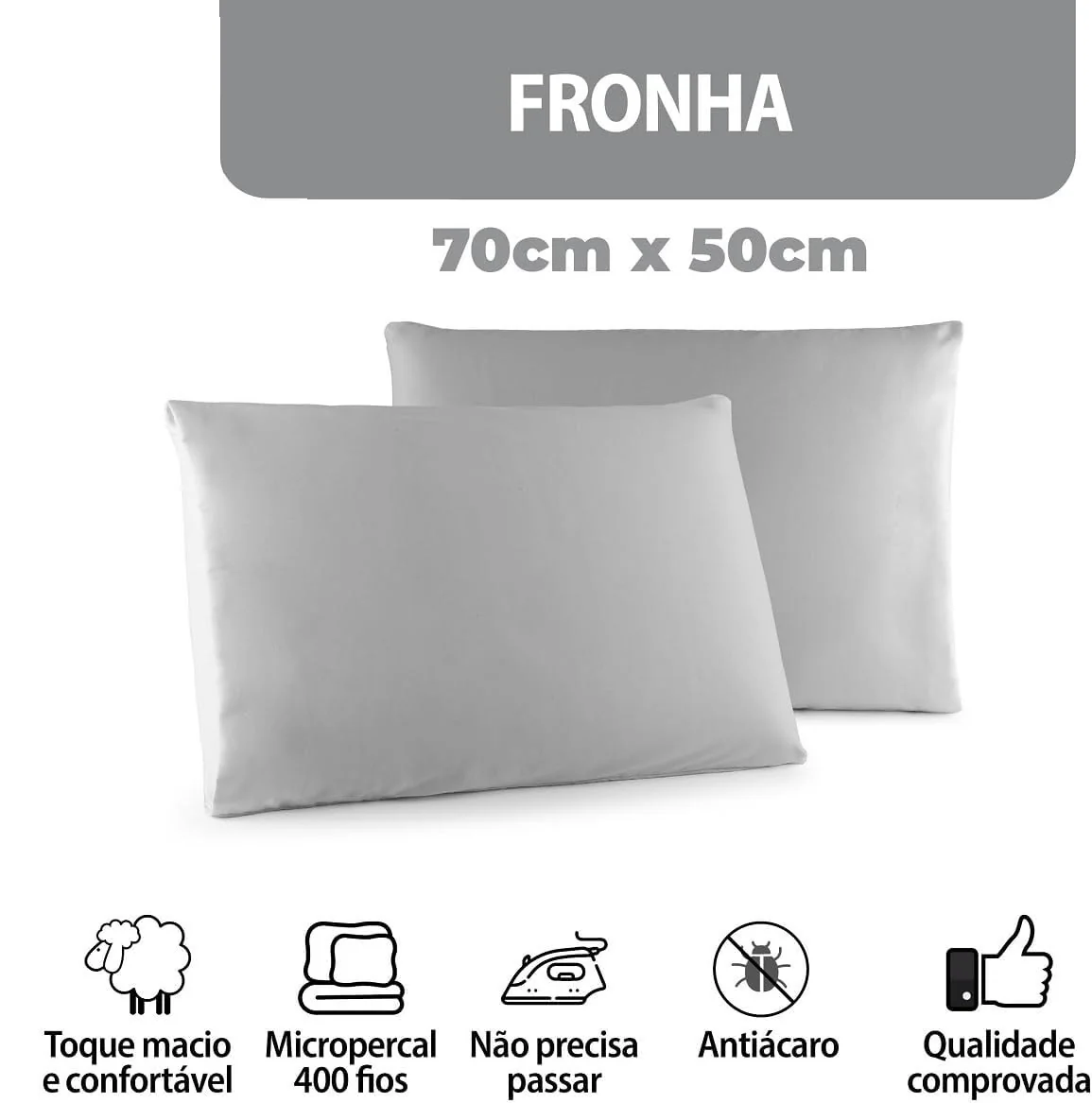 Kit 2 Fronhas Classic Micropercal 400 Fios 70 × 50 cm