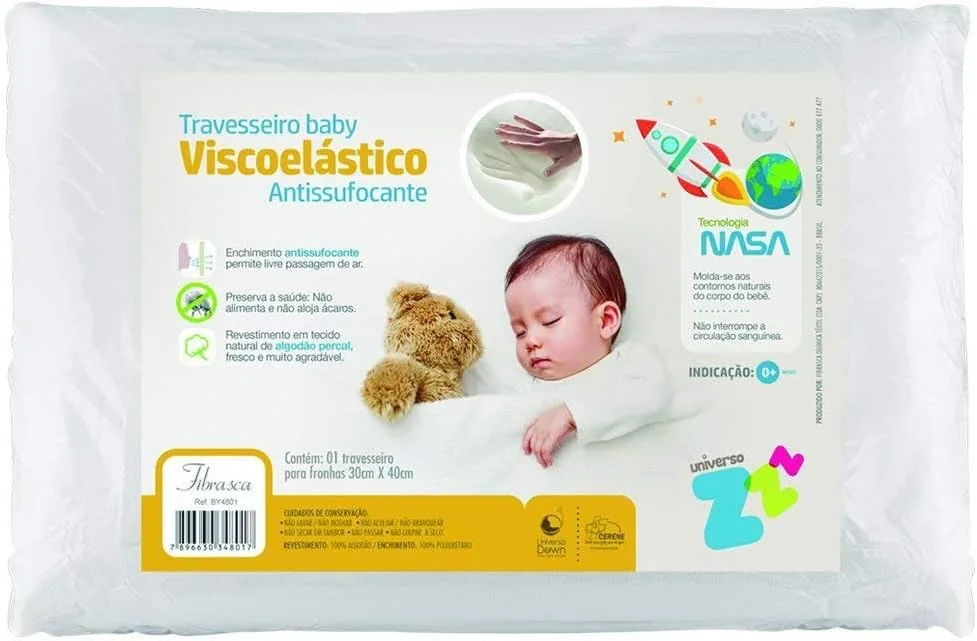 Kit com 2 Travesseiros Nasa Baby Antissufocante Fibrasca 30x40cm
