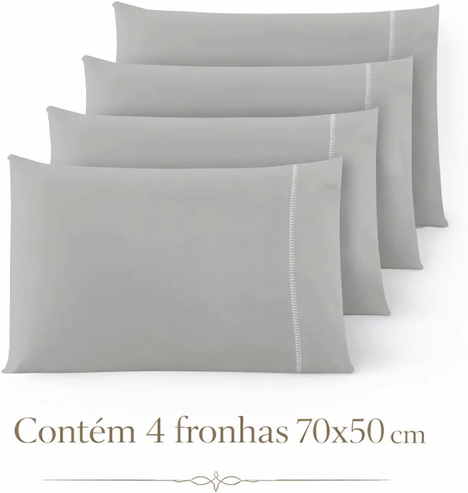 Kit 4 Fronhas Percal 200 Fios com Ponto Palito 70 × 50 cm