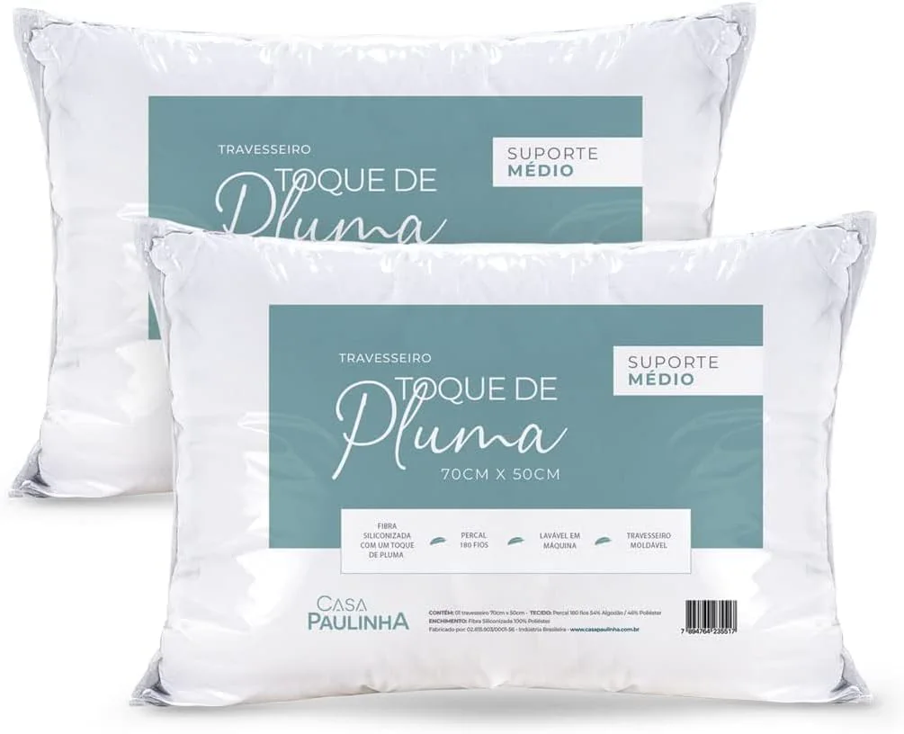 Kit 2 Travesseiros Casa Paulinha Toque de Pluma Percal 180 Fios 50×70 cm